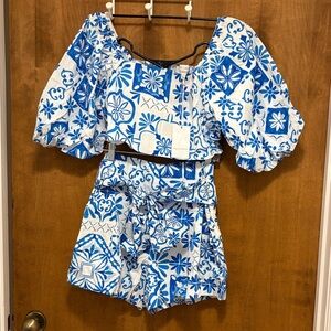446. Prospering Blue and White Floral Tile Two-Piece Set